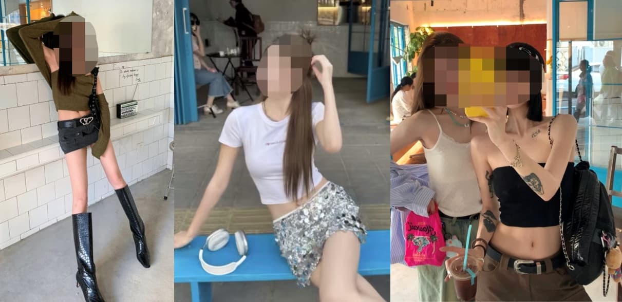 家長不滿網美穿著太過清涼，恐對未成年學生造成不良影響。（翻攝自微博）