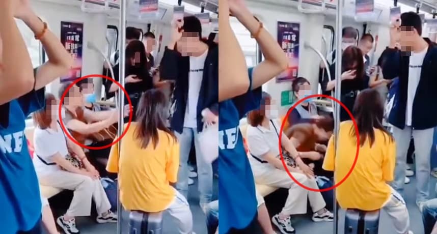 河南一對情侶在地鐵上抱抱放閃，被一旁的大媽嗆聲「噁心」。（翻攝自微博）