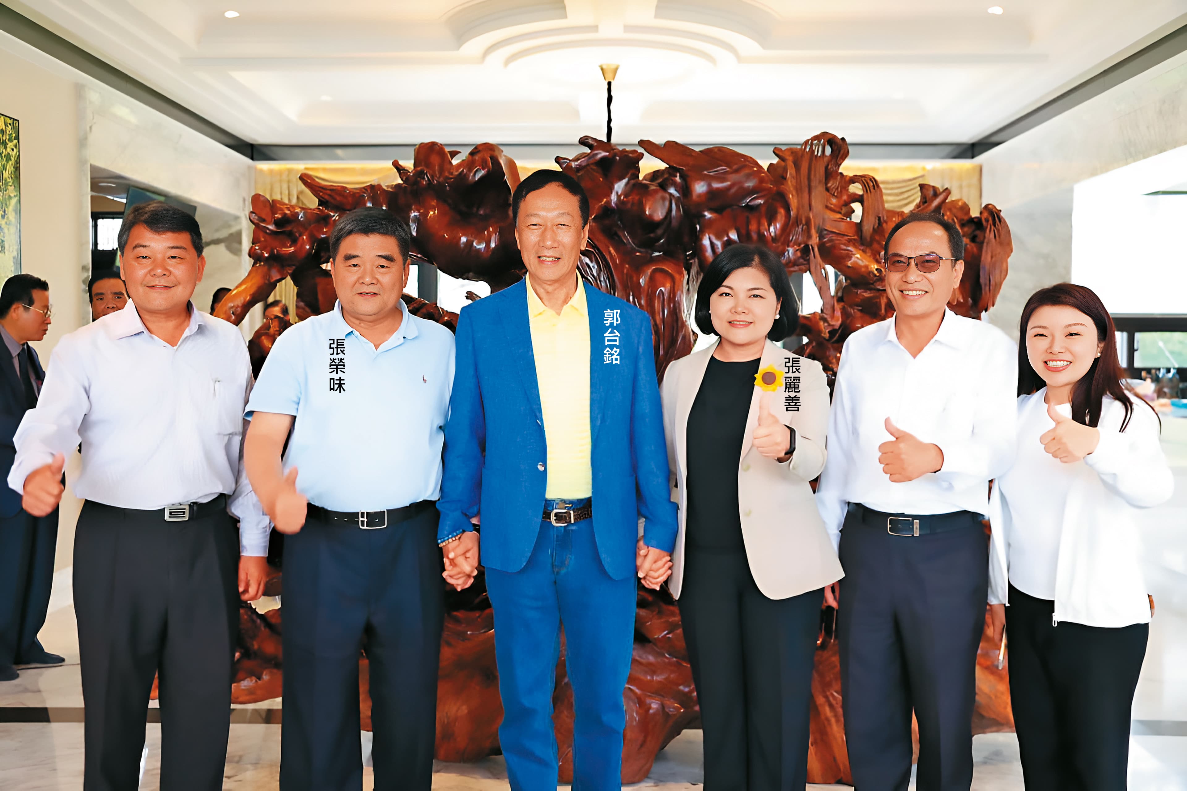 郭台銘、侯友宜上演「搶派系大戰」，其中，在雲嘉南地區兼具政治實力與影響力的前雲林縣長張榮味，是「友郭派」，成為侯選情一大隱憂。（翻攝郭台銘臉書）