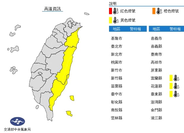 中央氣象局發布高溫特報。（中央氣象局提供）