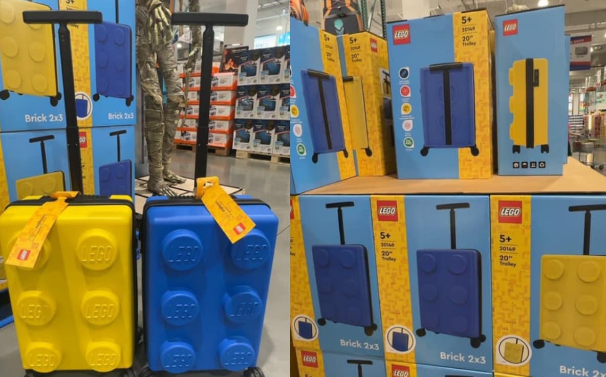 20吋的行李箱外觀採用樂高（LEGO）積木風格設計。（翻攝臉書粉專「好市多優惠資訊分享」）