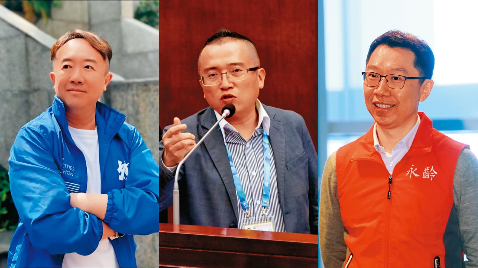 柯營與朱立倫、郭台銘各有溝通密使扮演聯繫橋梁，由柯競辦主任周榆修（中）分別與親朱的國民黨副祕書江俊霆（左）、郭台銘兒子郭守正（右）對接。