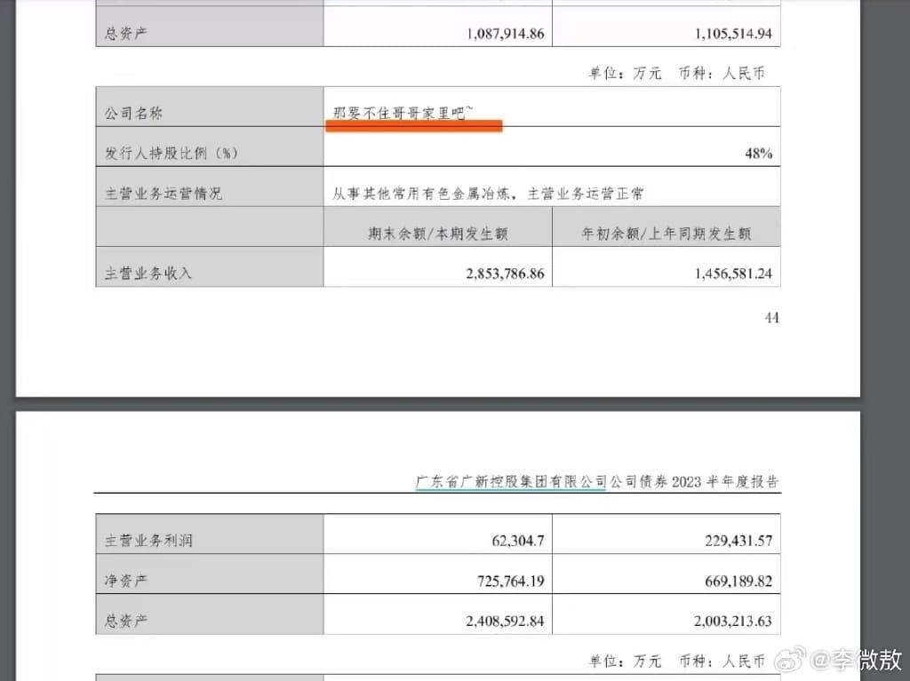 財報上印著「要不住哥哥家裡吧」。（翻自微博）