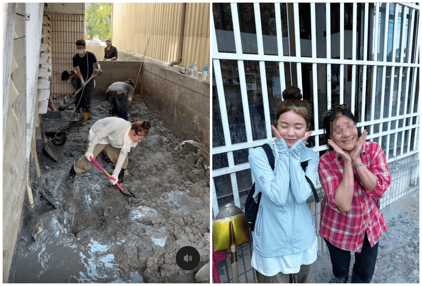 李多慧與受災婦女合照，對方臉上掛著笑容。（翻攝李多慧Threads）