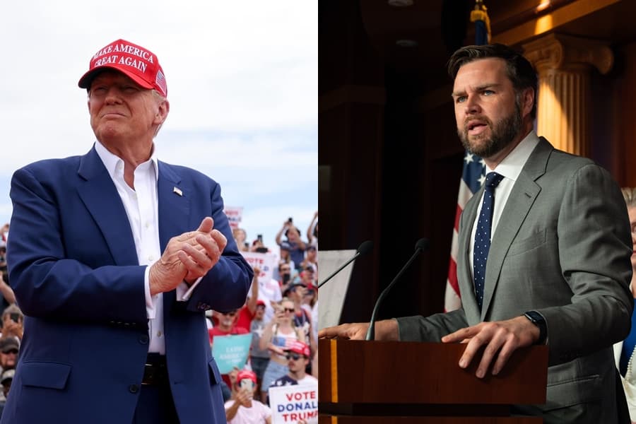 川普（左）與副手范斯（右）爭議言行不斷，遭泰勒斯狙擊。（翻攝自Donald Trump、JD Vance臉書）
