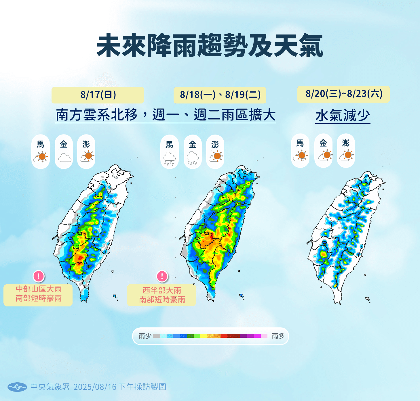 未來一週降雨情形。（中央氣象署提供）