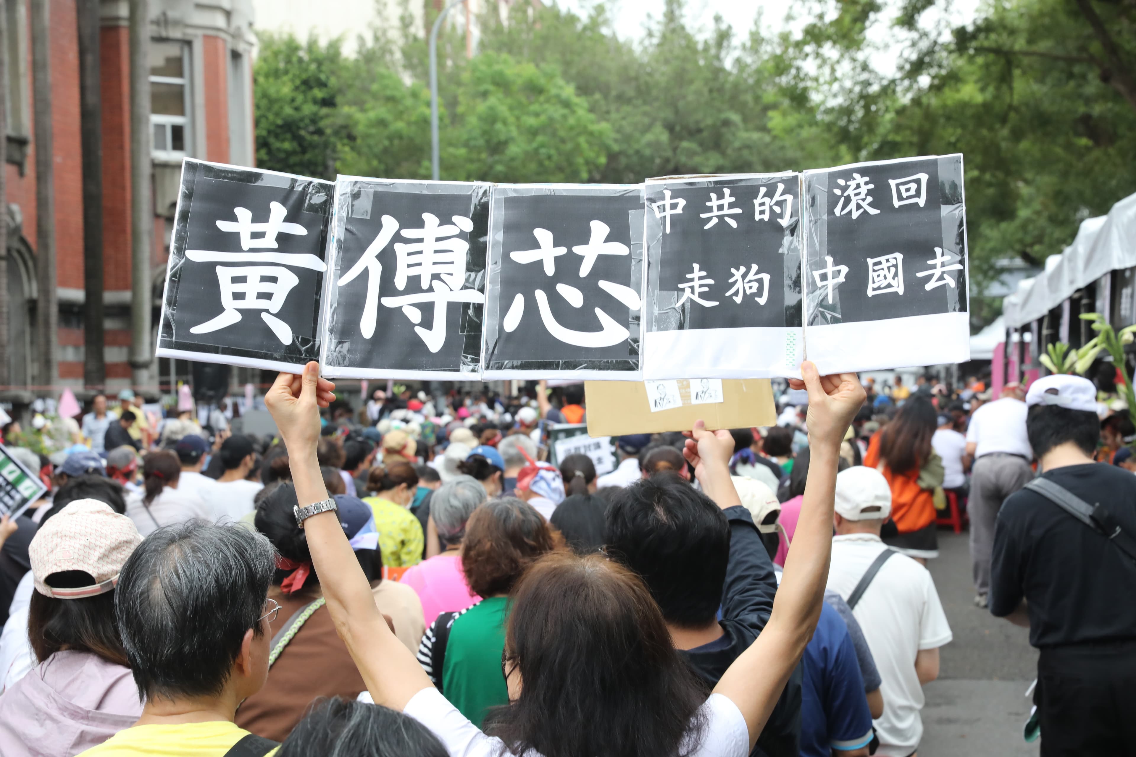 民眾高舉藍白立委的名字抗議。