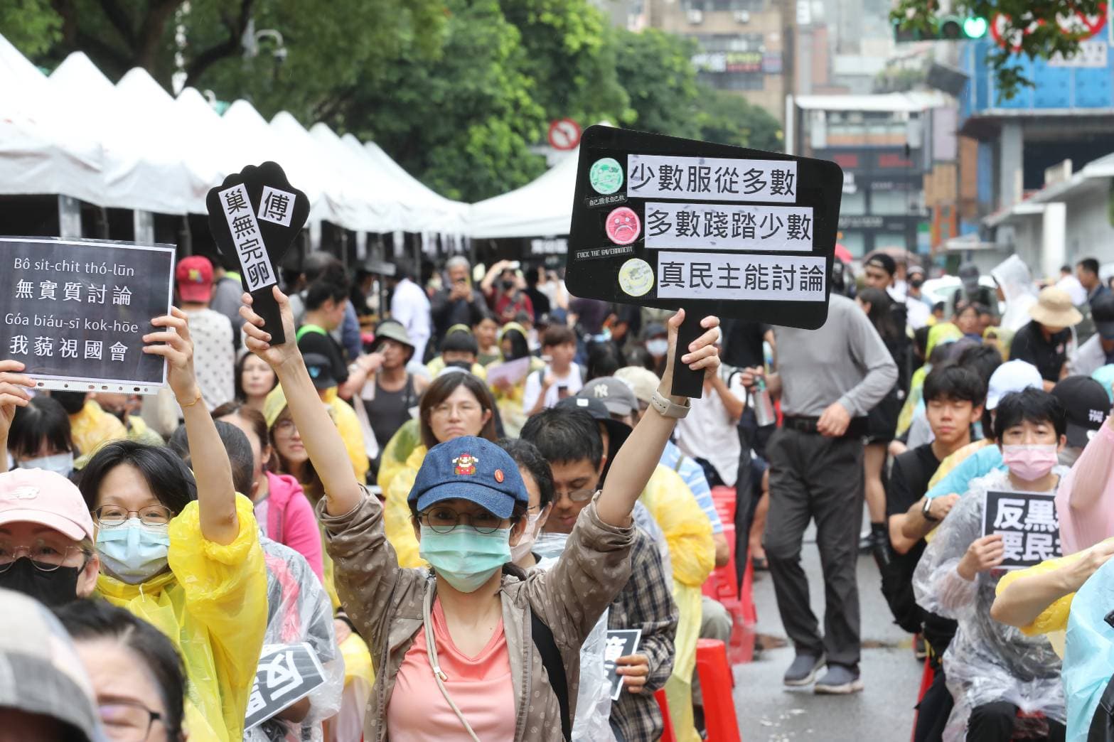 許多民眾為表達對藍白修法的不滿，會高舉自製的手板抗議。