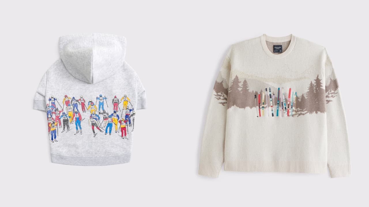 （右起）Abercrombie & Fitch寵物連帽上衣NT$1,390、男女共版滑雪場針織毛衣NT$3,690。（onefifteen初衣食午提供）