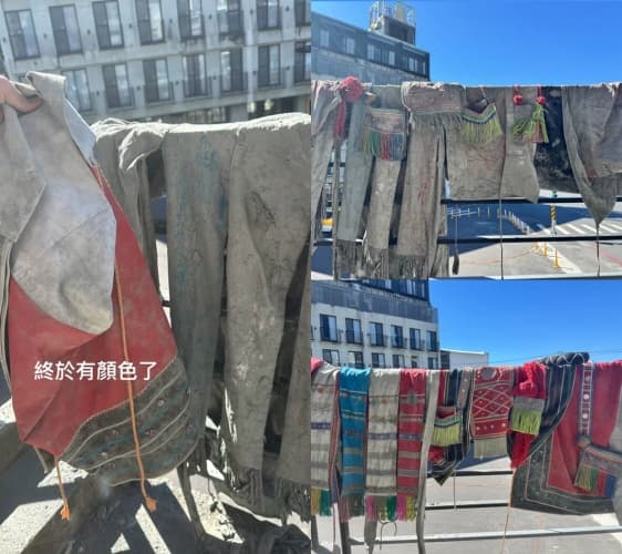 網友「Rimuy織布工坊」也在ig貼出照片分享，把滿是泥巴覆蓋的族服慢慢修復成原本的樣貌。（instagram網友@tminun_na_rimuy_授權提供）