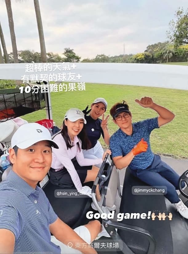 曾馨瑩（左二）最近也因與周興哲（左一）等人同場揮桿，而登上新聞。（翻攝自曾馨瑩IG）
