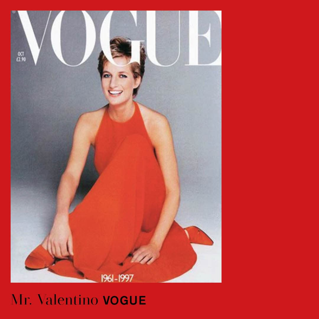 黛安娜王妃1997年曾穿著Valentino禮服，登上《VOGUE》英國版雜誌封面。（翻攝realmrvalentino IG）