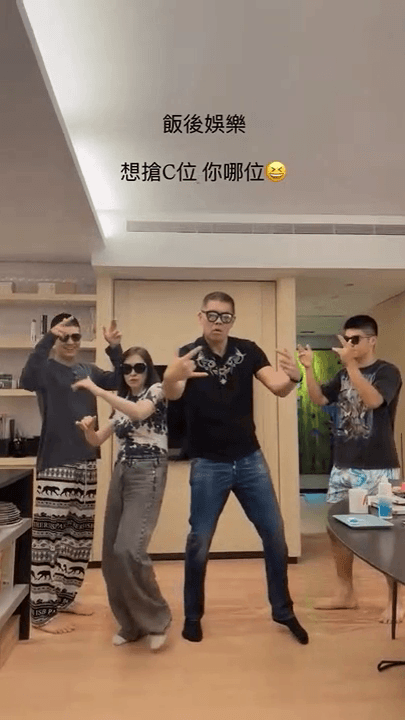 蔡依珊分享一家四口在家熱舞影片，直呼是「飯後娛樂」。（翻攝pattytsai13 IG）