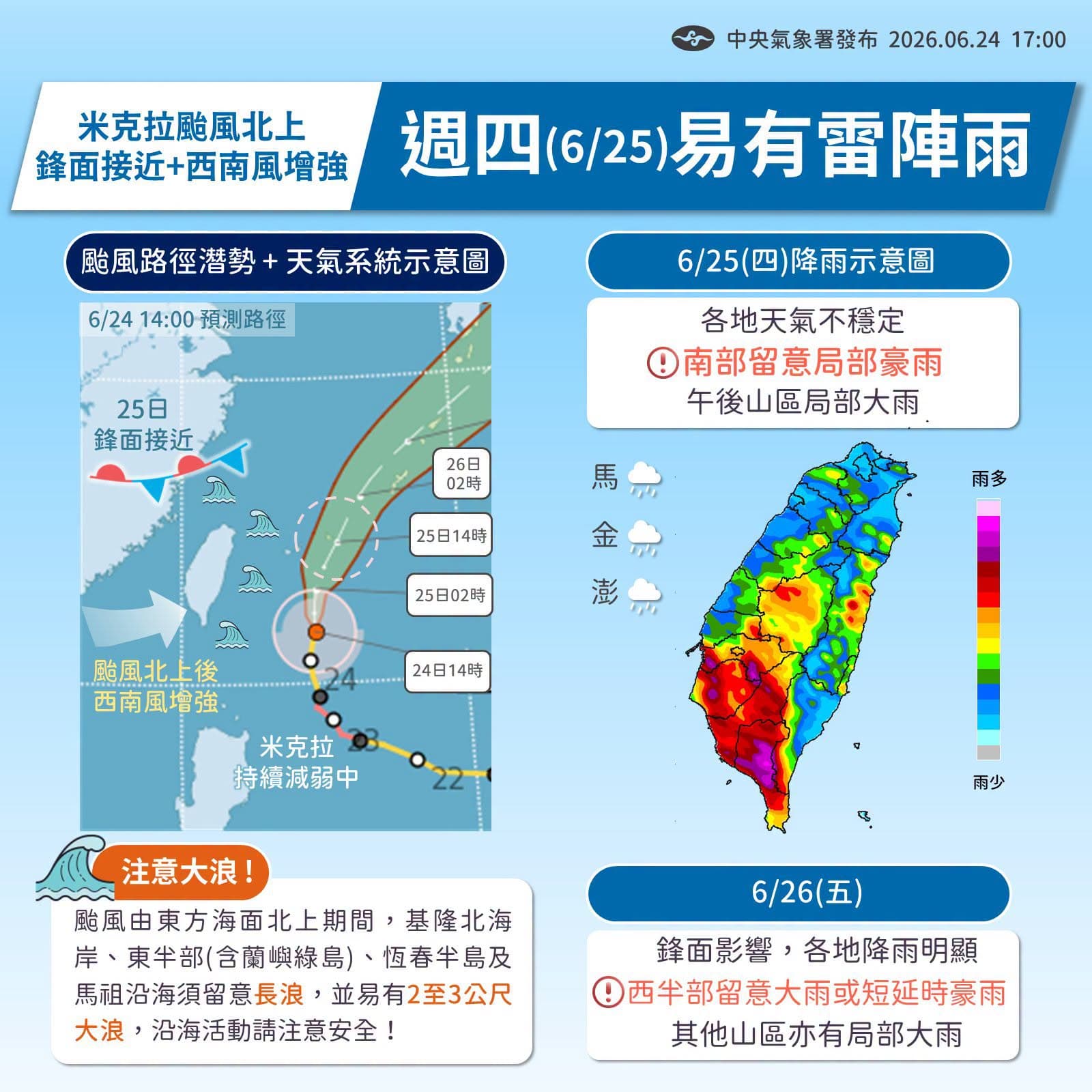 中央氣象署說明今日天氣狀況。（翻攝自臉書@報天氣─中央氣象署）