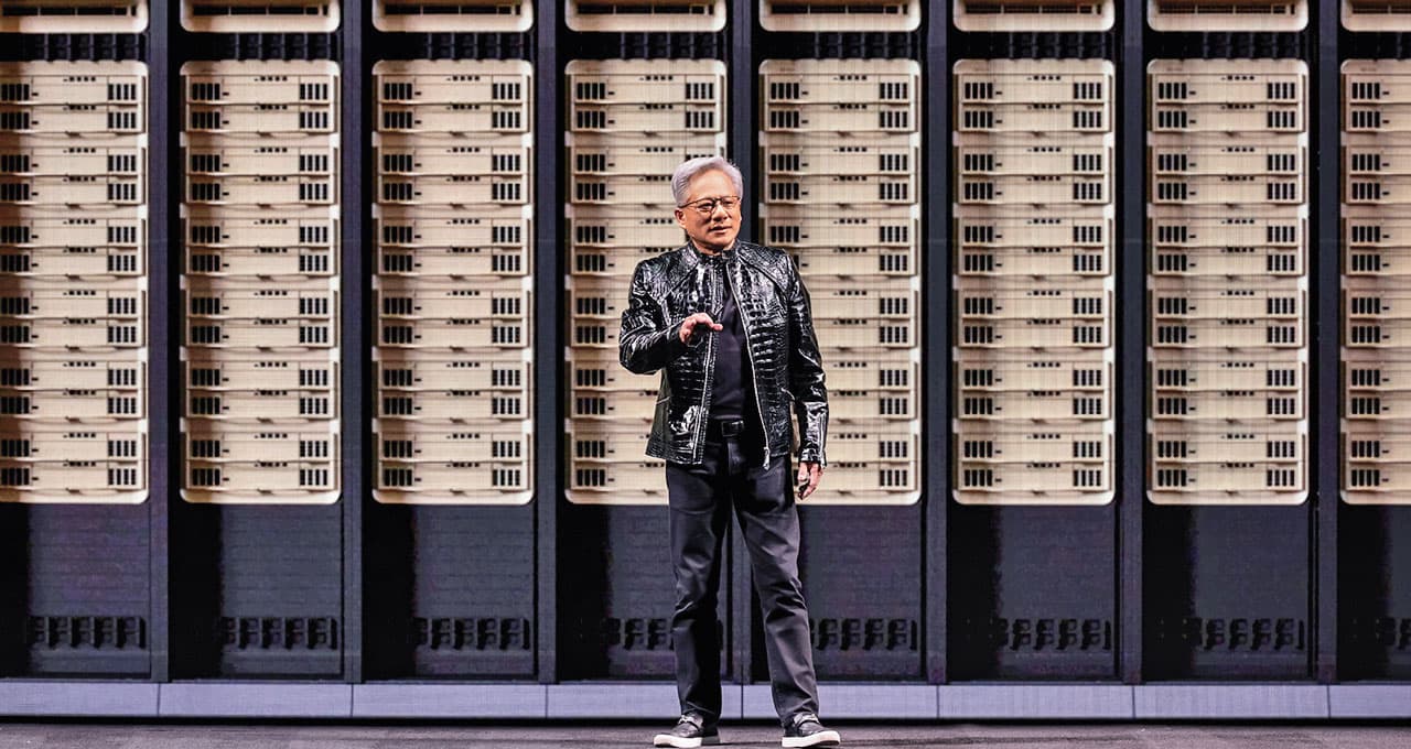 輝達執行長黃仁勳於CES發表演講，並秀出包含群聯在內的新供應鏈名單。（翻攝輝達臉書）