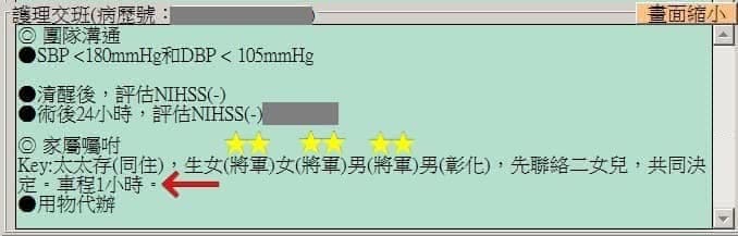 陳志金查房時看到護理交班記錄，一度以為病人家屬中出了3位「將軍」。（翻攝自Icu醫生陳志金臉書）