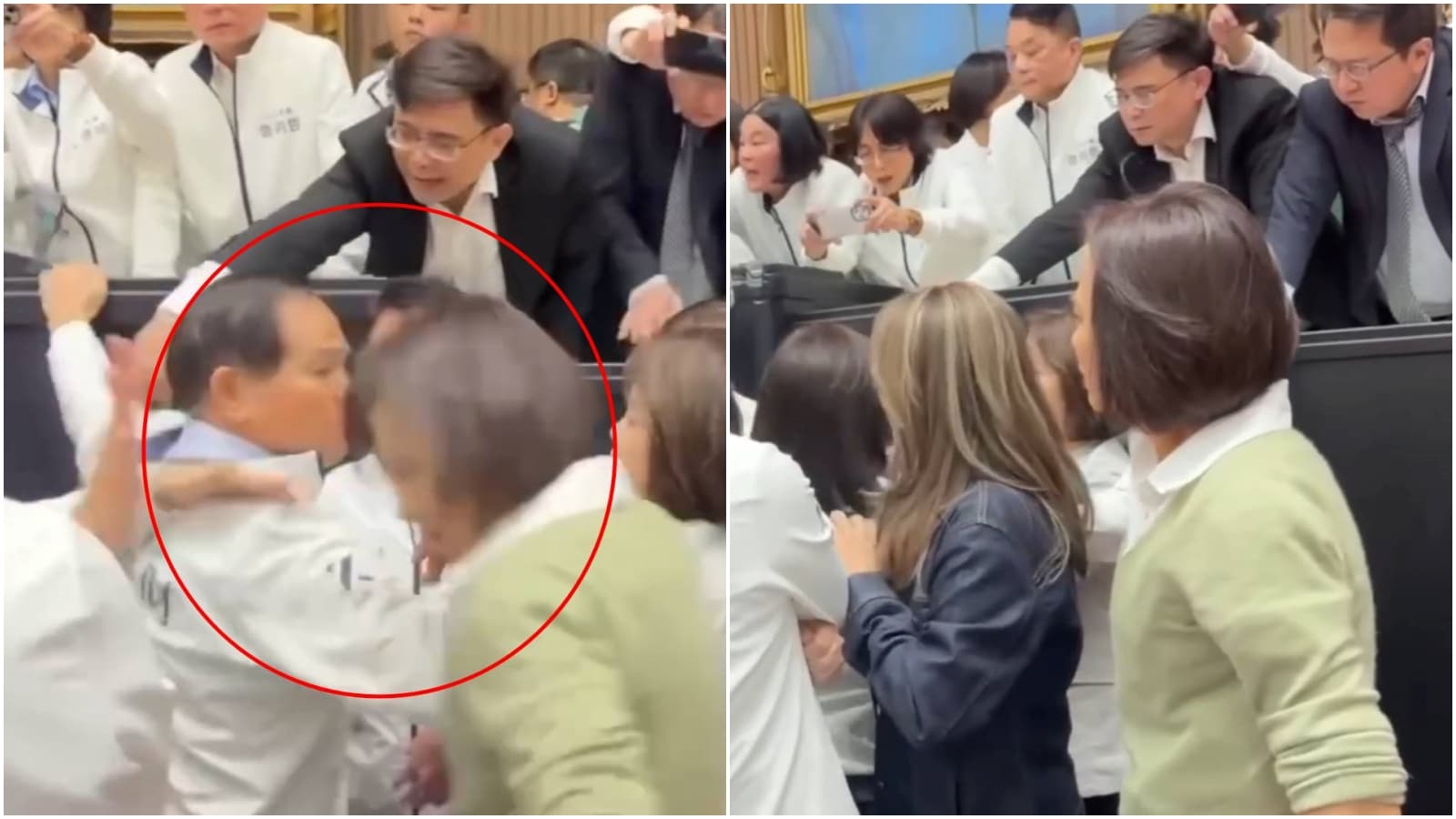 鄭天財突喊「戒嚴是為了保護台灣」，後續還推了邱議瑩。（翻攝theads@lydppcaucus）