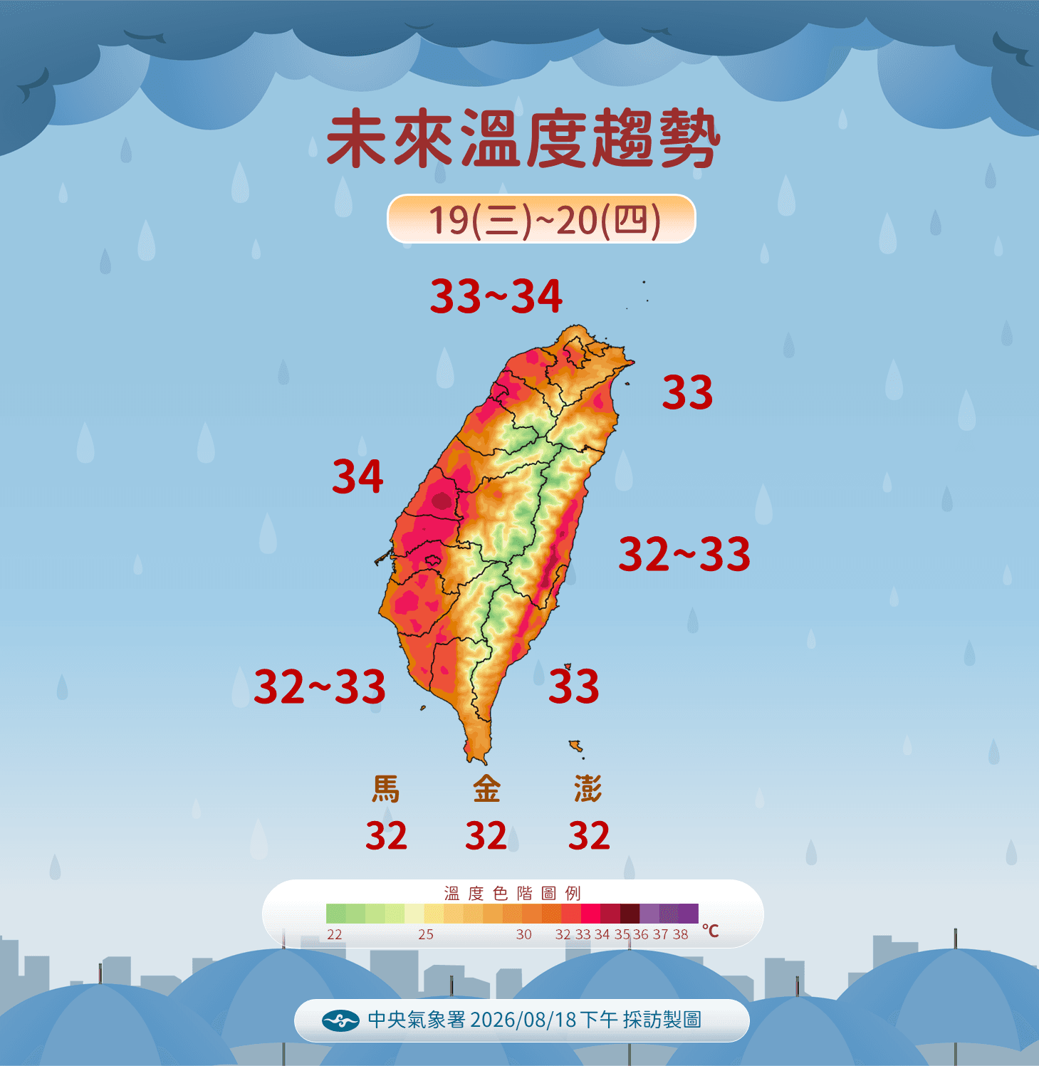 中央氣象署分析各高溫。（中央氣象署提供）