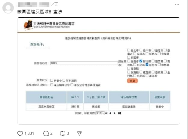 有網友起底「該園區違反區域計畫法」。（翻攝自Threads）