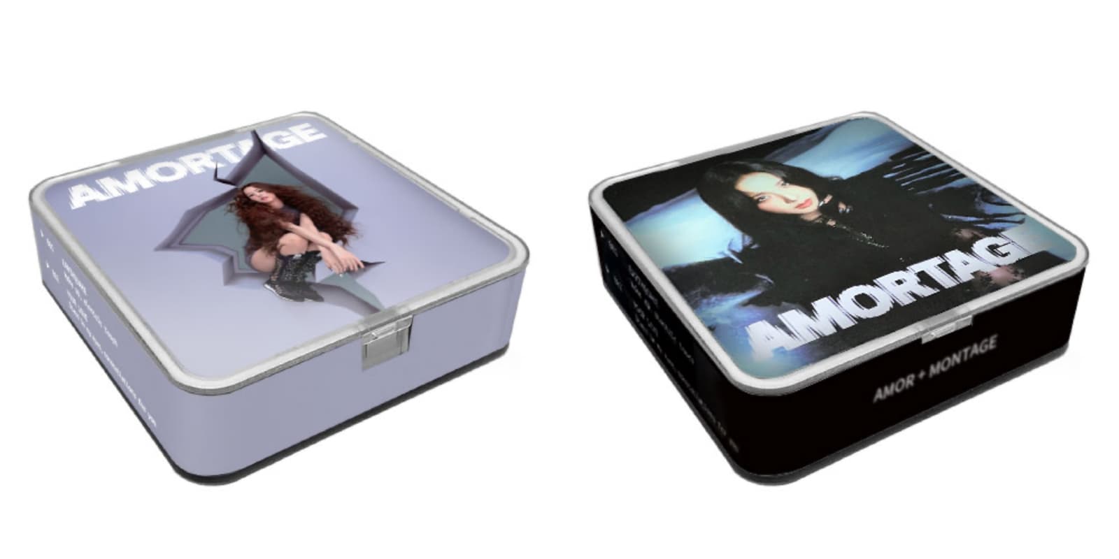 JISOO「快閃限定款」AMORTAGE專輯APP BLACK Ver.，與APP PURPLE Ver.（寬魚國際提供）