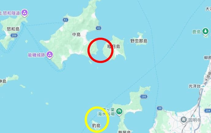 這隻幸運柴犬從紅圈處落海，一路漂到黃圈處。