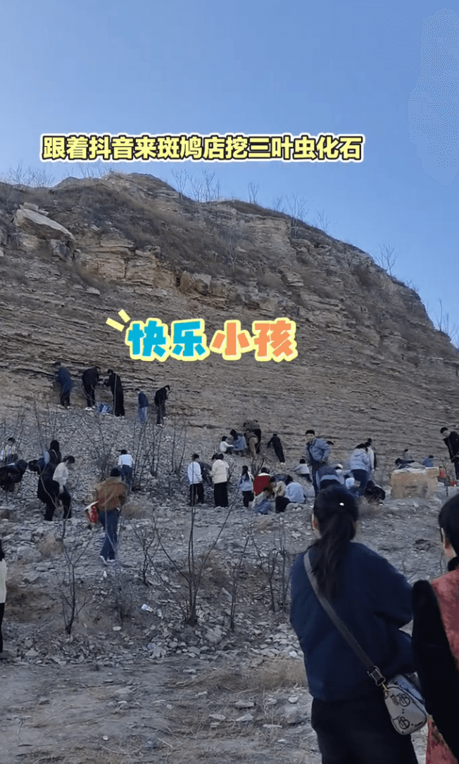 許多人冒險站在山壁挖掘化石。（翻攝抖音）