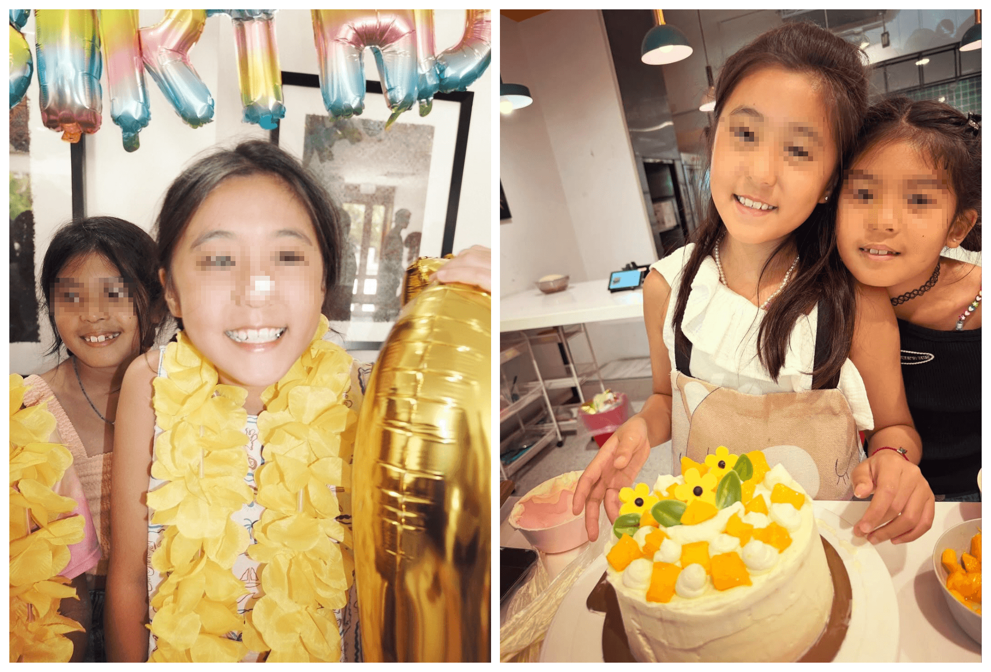 咘咘過10歲生日，妹妹波妞在旁邊一起慶祝。（翻攝賈靜雯IG）