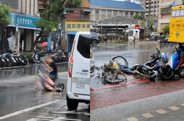謝男在光天化日下先是駕車撞擊騎車雙載的妻子與小姨子後，持刀狠殺。（翻攝畫面）