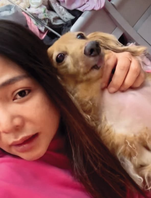 離婚後小甜甜爆出虐狗事件，她開直播澄清愛犬並無受傷。（翻攝自小甜甜臉書）