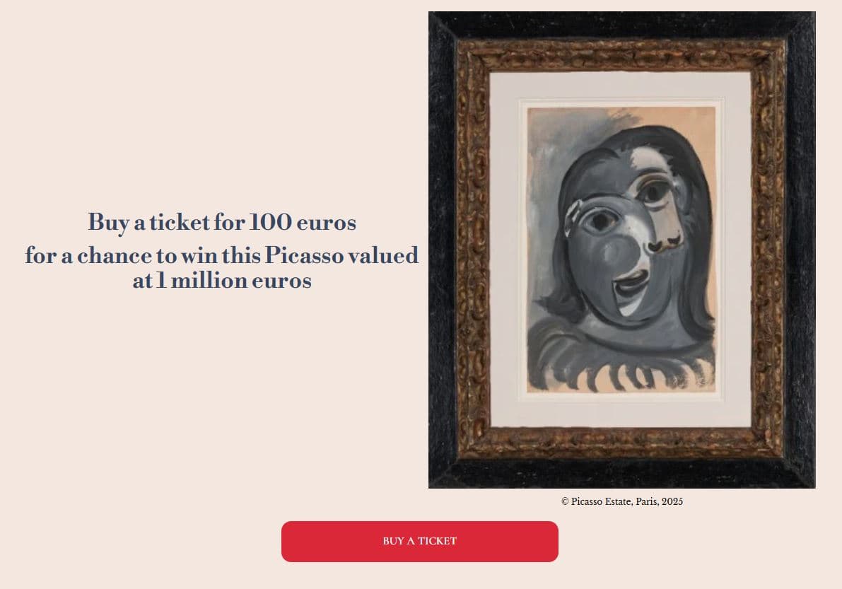 只要100歐元就有機會把畢卡索作品帶回家。（翻攝自https://1picasso100euros.com/）