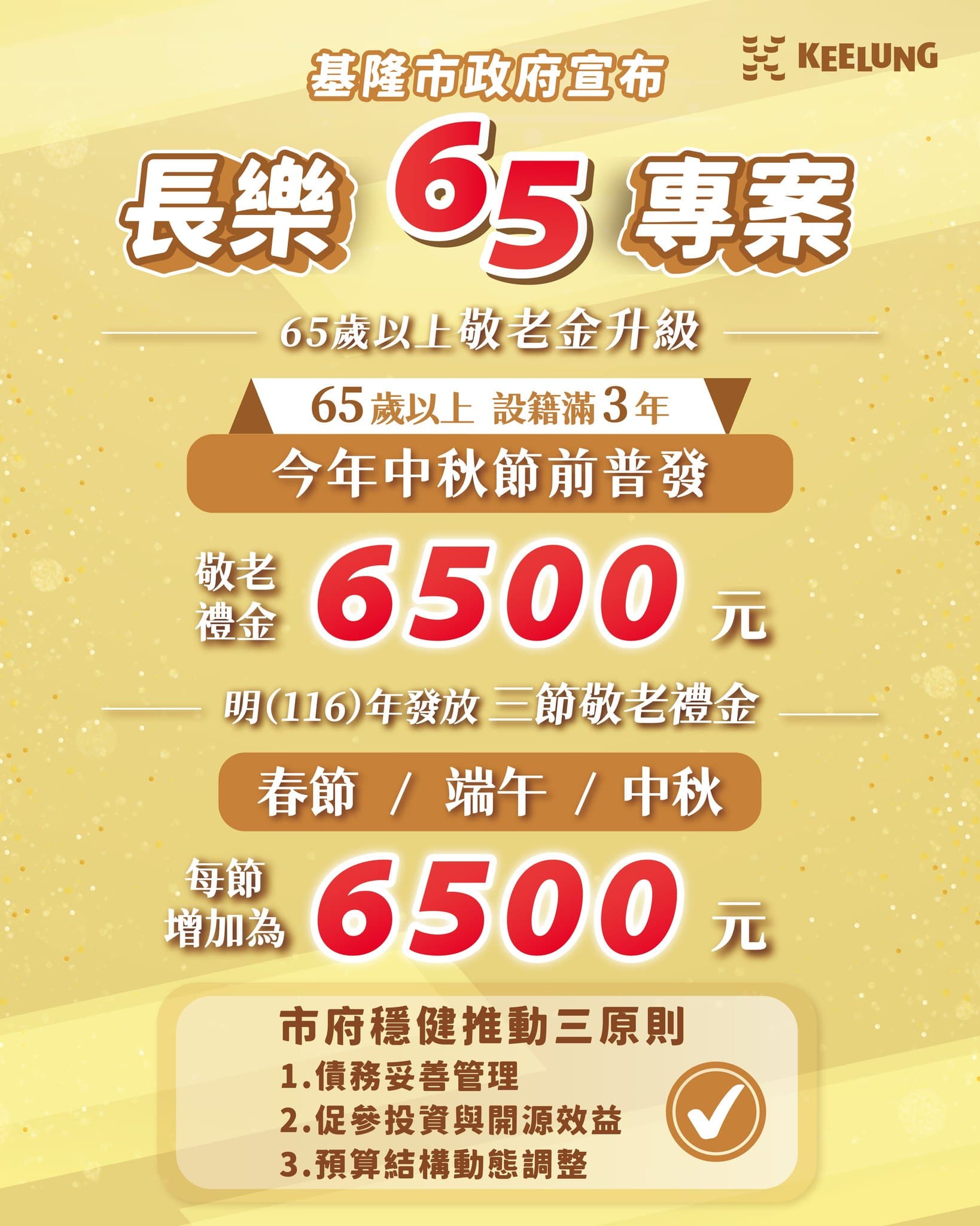 基隆市宣布推出「長樂65專案」。（翻攝謝國樑臉書）