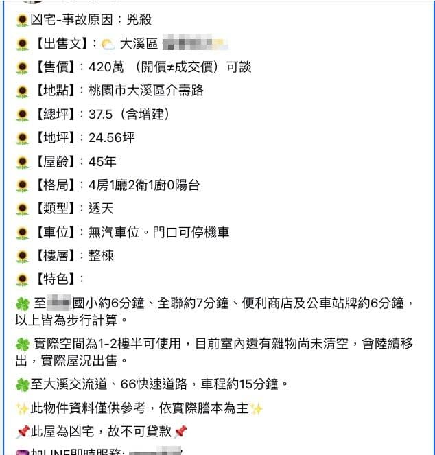 消息曝光於臉書凶宅社團，引發大量網友討論與轉發，熱度不減。（翻攝自臉書）