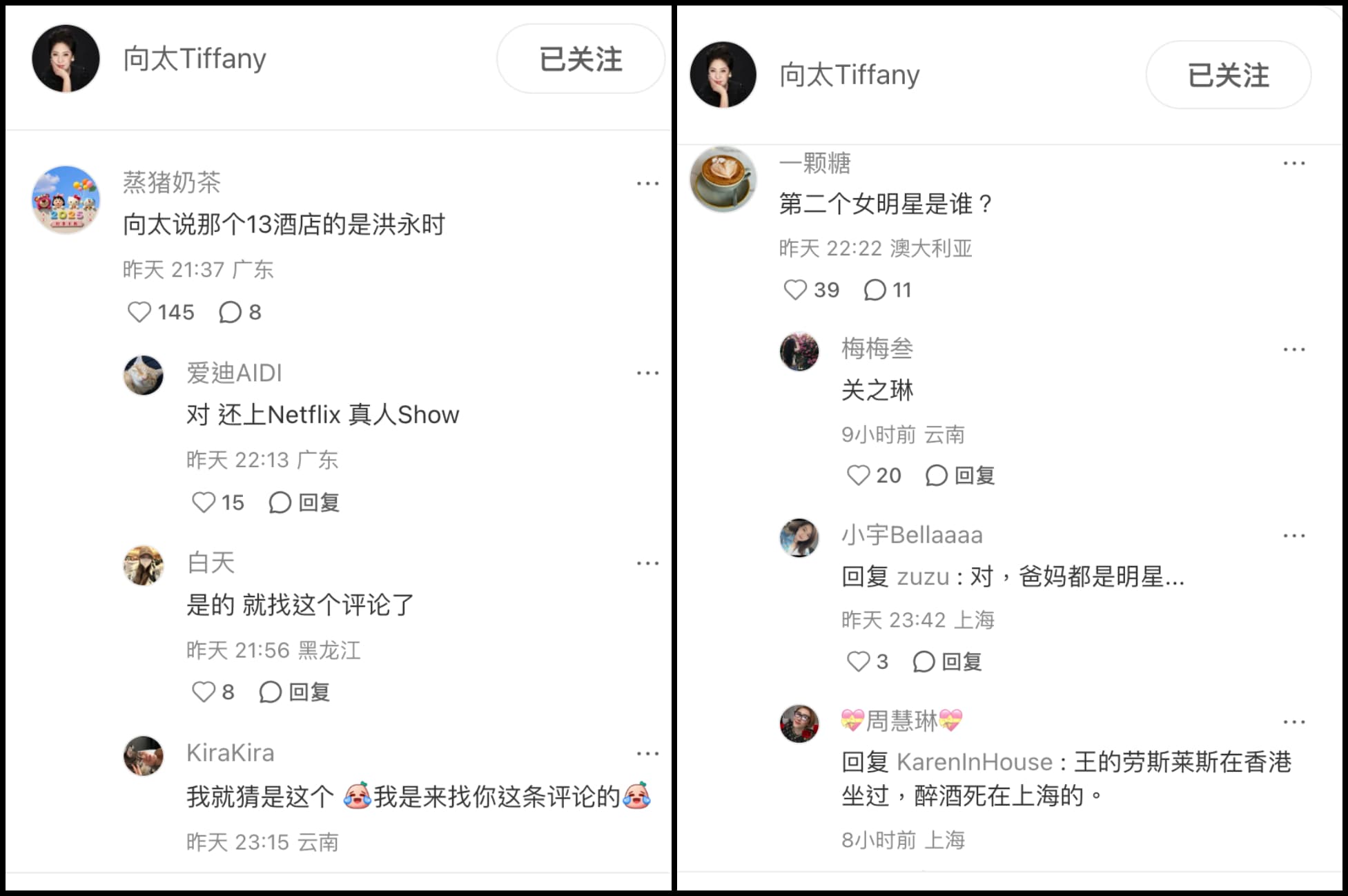 網友狂猜向太案例中的主角。（翻攝小紅書）