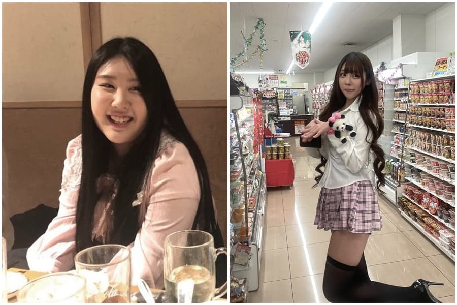 日本網友中村珠愛莉女大十八變，瘦身前後對比照引起討論。（翻攝@9ninecat_ X）