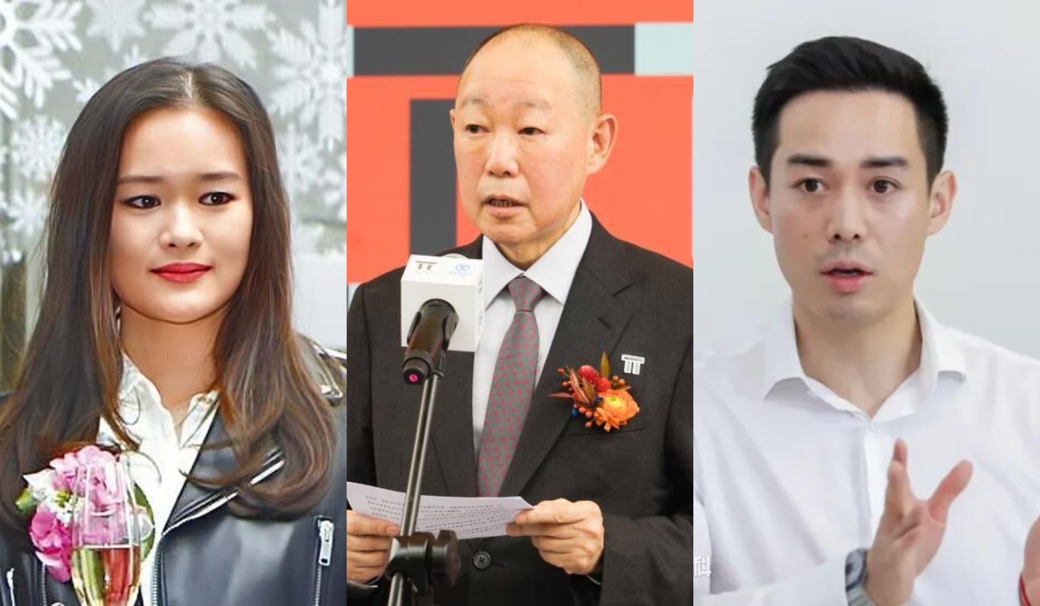 「細劉」劉鑾鴻（中）的一雙子女劉今蟾（左）、劉今晨（右）皆已加入利福國際，逐步接手家族事業。（翻攝百度百科）