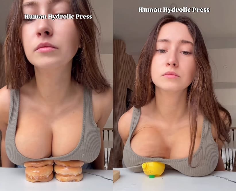 蘿絲因應網友要求，利用豪乳壓扁各種物品。（翻攝IG@cecerose）