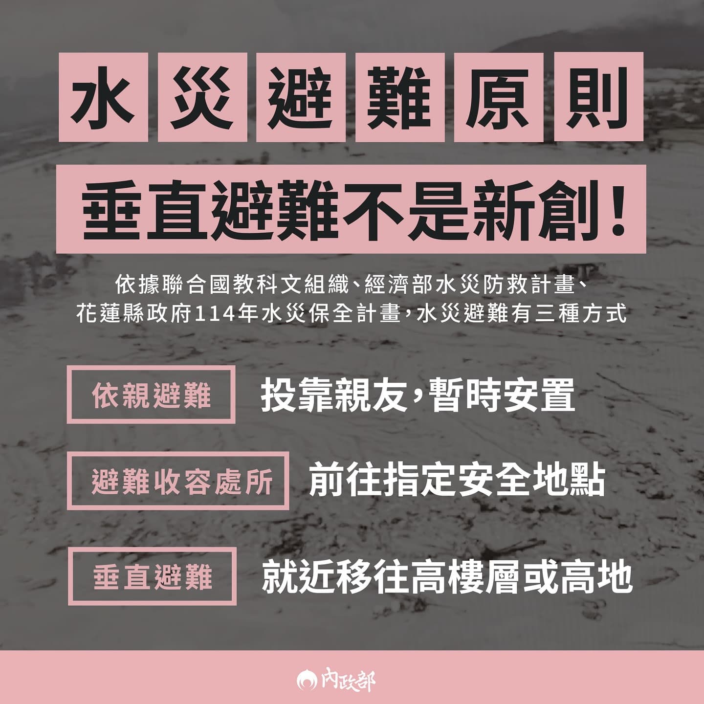 內政部說明「垂直避難」並非創新方法。（翻攝自臉書@內政部）