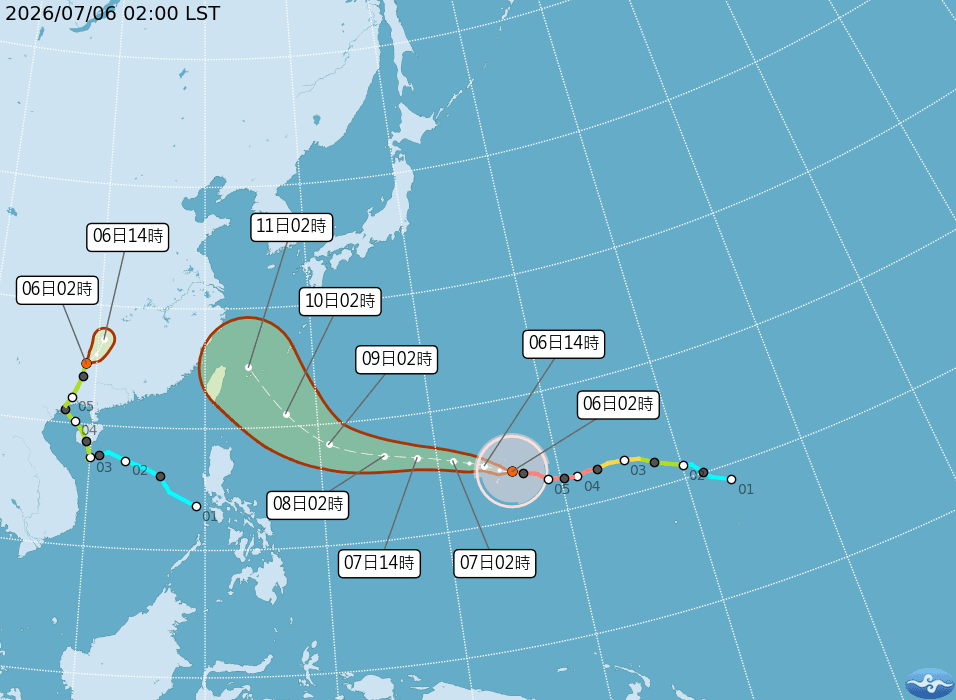 中央氣象署說明颱風「巴威」路徑預報圖。（翻攝自中央氣象署官網）