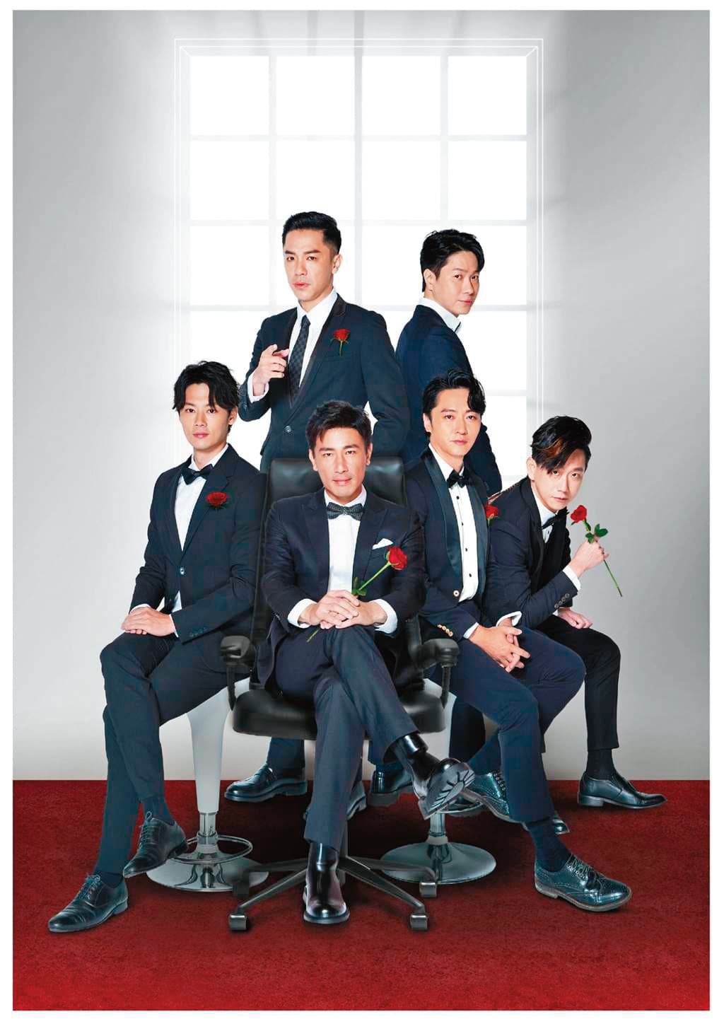 先前因鬧緋聞重創形象的馬俊麟（前排右二），近期再度回鍋民視演出新劇《愛的榮耀》。後排左起為楊皓崴、黃少谷，前排左起為羅子惟、傅子純與陳家逵。（民視提供）