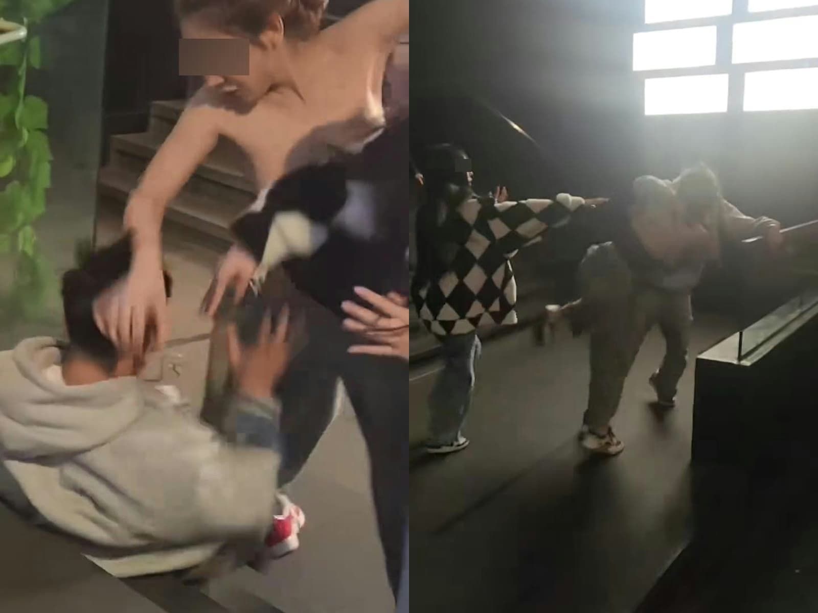 影片最後是停在男子將性感女壓制在地上打，女方也不甘示弱反擊。（翻攝自網路）