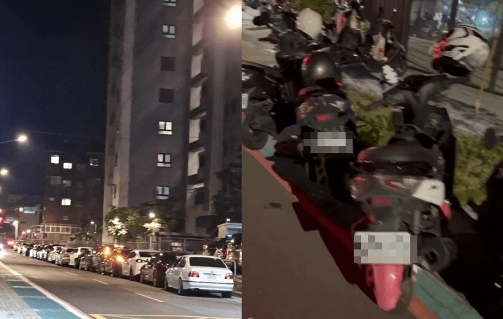 悼念活動現場塞滿祭品與人潮，違停車輛讓「行人地獄」再現，民眾反思交通文化。（翻攝自threads）
