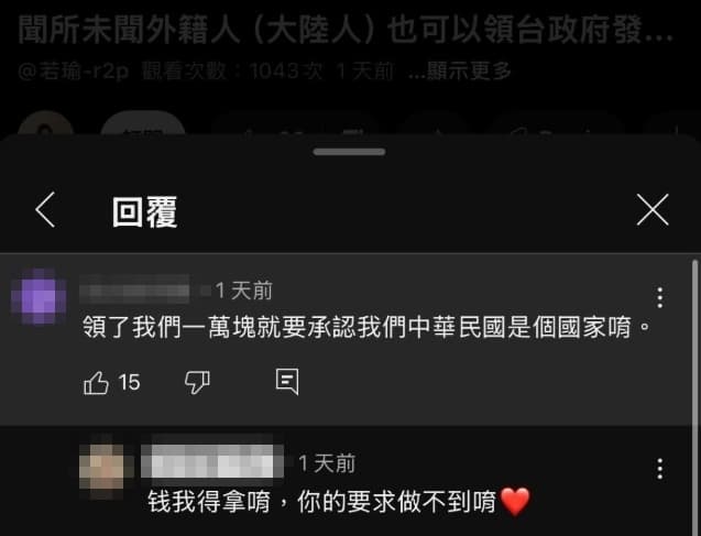 若瑜領了普發現金卻直白表示不認同中華民國，引發批評。（翻攝自YouTube）