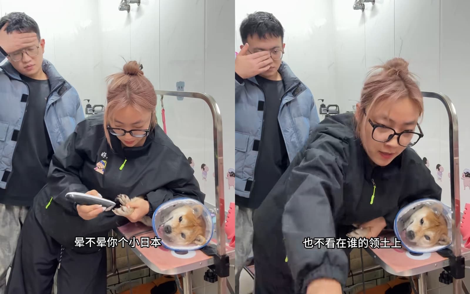 該名中國女子「崇崇」的抖音平台上還有許多暴力對待寵物的影片。（翻攝自抖音）