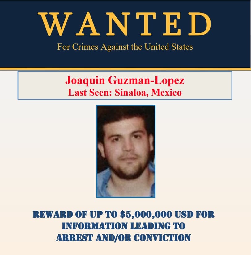 販毒集團首領之子華金也傳搭私人飛機到美國自首。（翻攝自U.S. Department of State (.gov)）