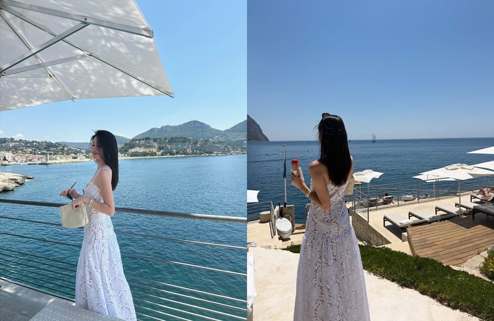 廖思惟身穿Silvia Tcherassi的洋裝，引發網友關注。（翻攝trinityliao IG）