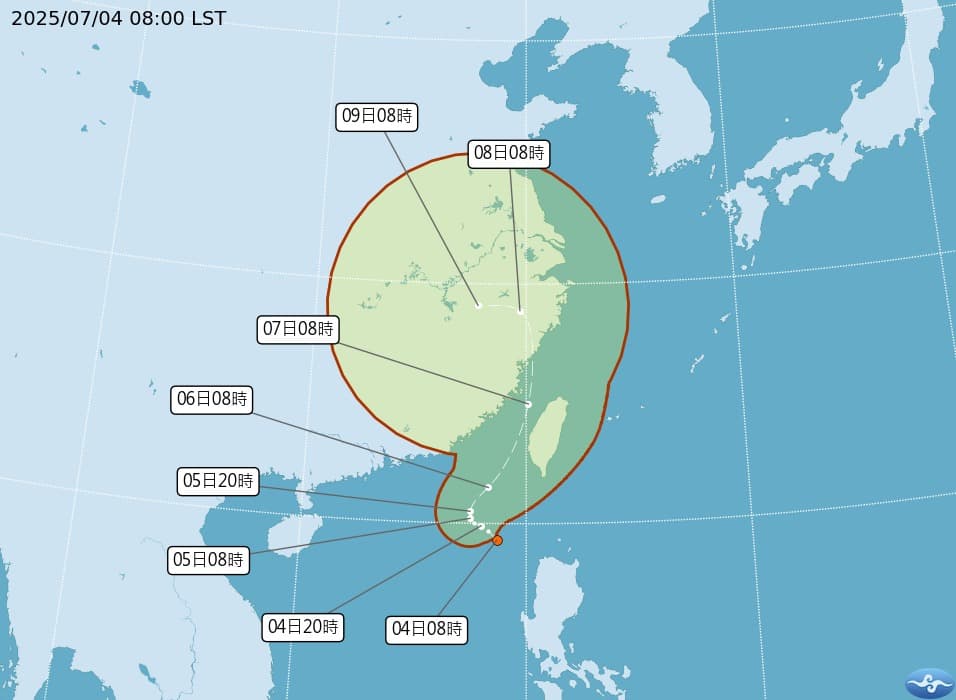 菲律賓附近海面上的熱帶擾動98W增強為熱帶性低氣壓（TD），最快預估明生成。（翻攝自中央氣象署）