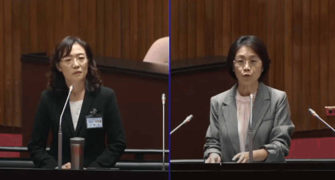 傳出王碧芳（左）因為不同意翁曉玲（右）的《憲訴法》修法內容而遭到國民黨封殺。（翻攝自立法院直播）
