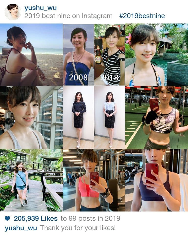 吳宇舒昨在臉書發布一張照片,只見2019年最多愛心的照片多為清涼穿著。(翻攝吳宇舒臉書)