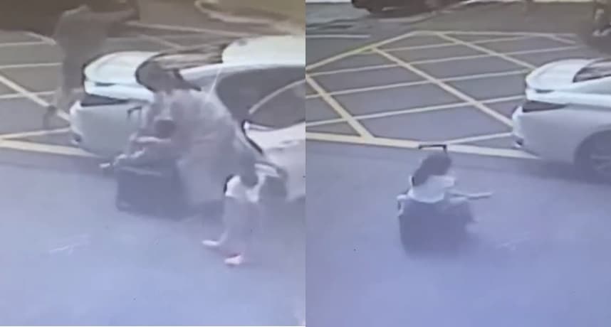 母親下車時將一名小孩放在收納車上,另一名女孩見狀也坐上去。(圖:取自爆廢公社)